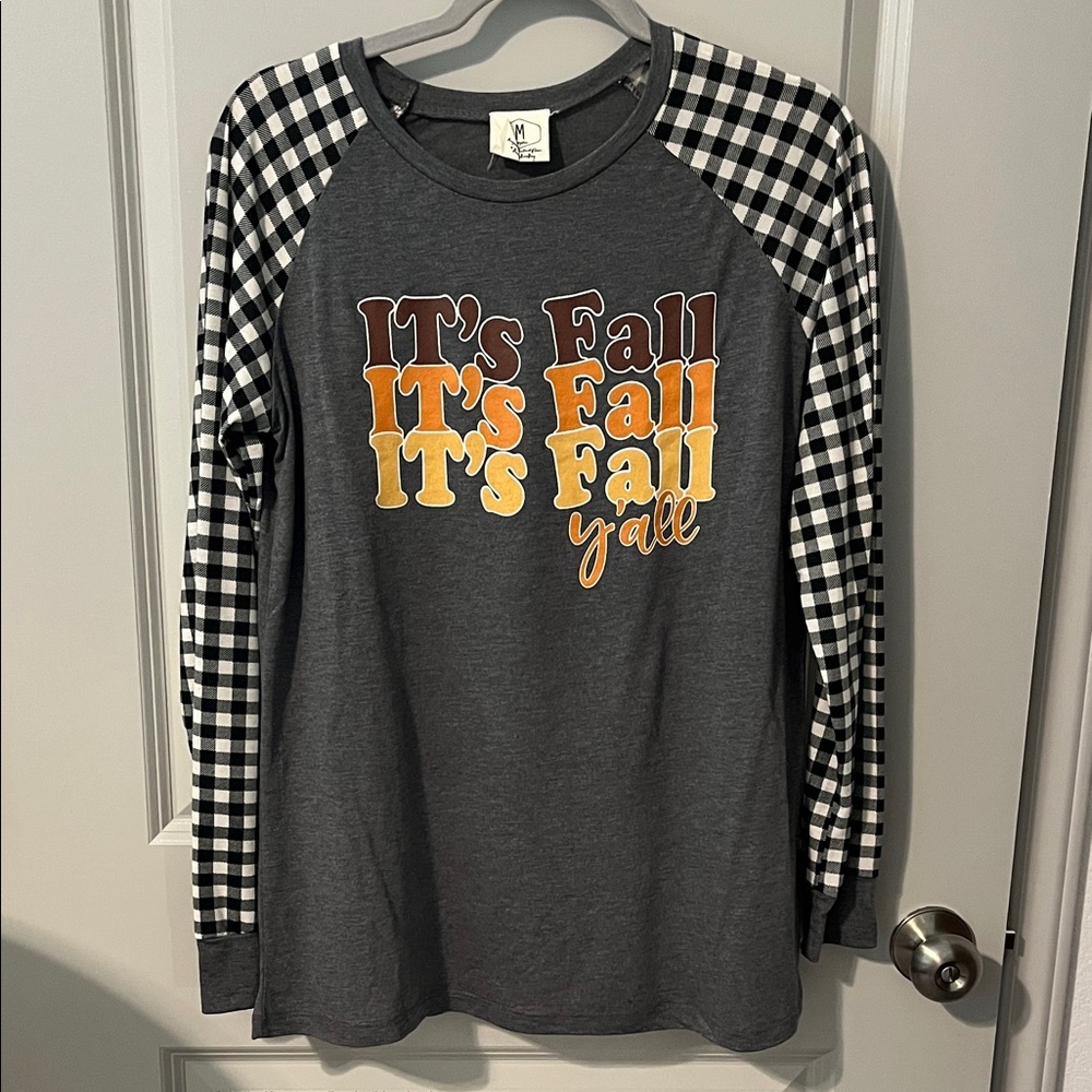 Women’s Fall Graphic Long Sleeve Shirt - Gray and Black